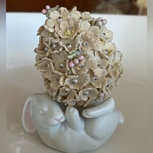 Vintage Rabbit Bisque Egg Holder with Vintage Decorative Hydrangea Egg